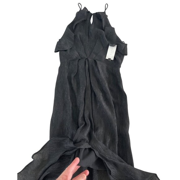 ASTR THE LABEL Arielle Ruffled Black Shimmer Slit Front Maxi Dress S NWT $120 - Picture 9 of 14